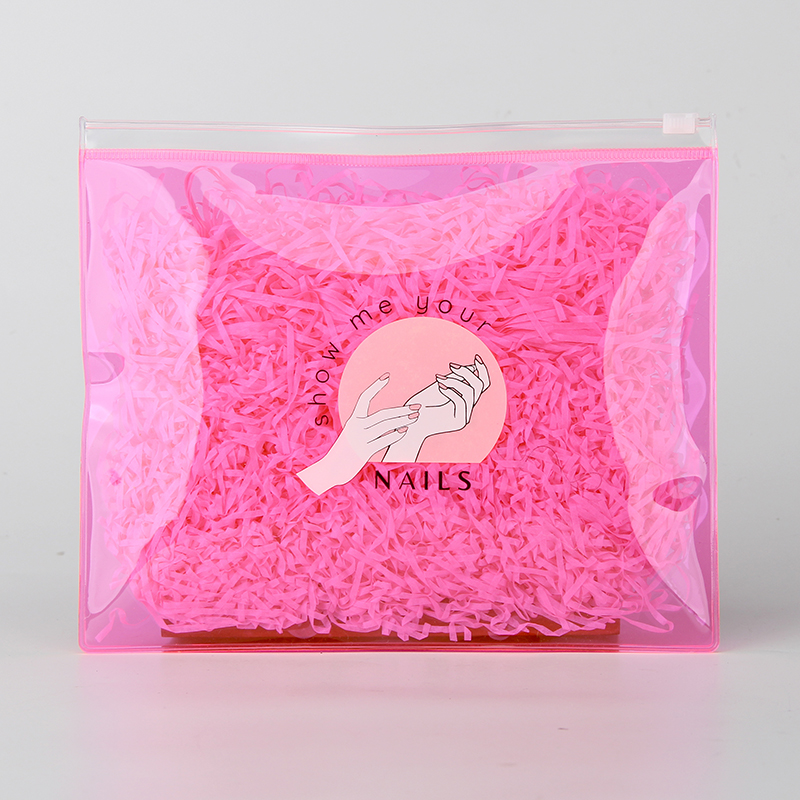 Custom Transparent Pink PVC Ziplock Nails Cosmetics Packaging Bag